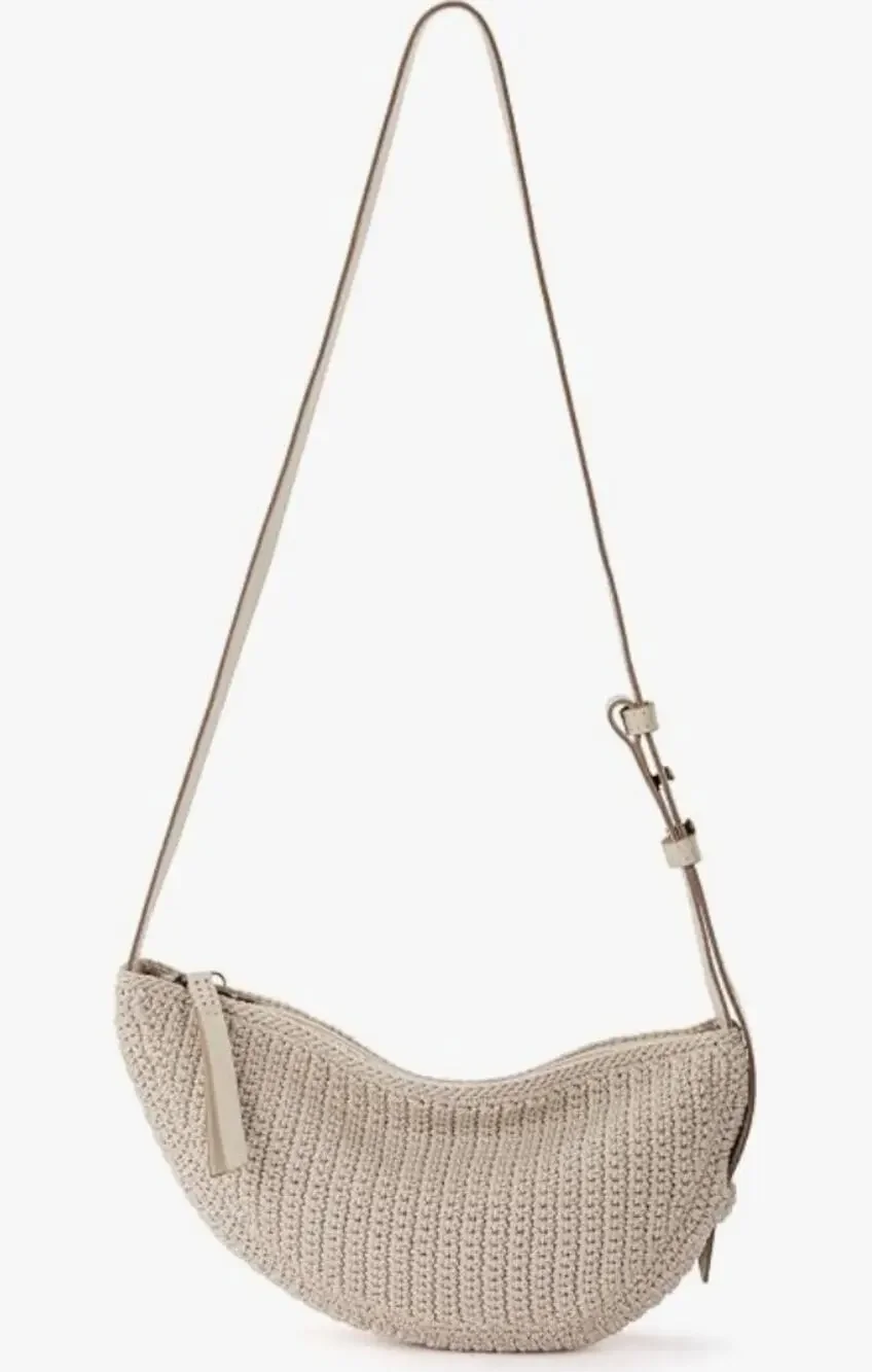 The Sak Tess Crochet Sling - Small Crescent Crossbody Bag with Zipper